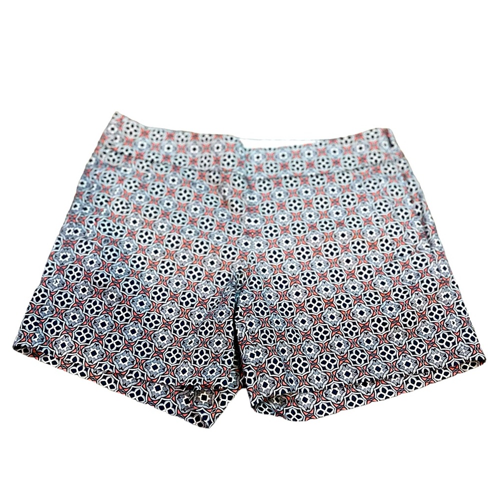 J Crew size 4 women's stretch shorts EUC navy coral and white pattern